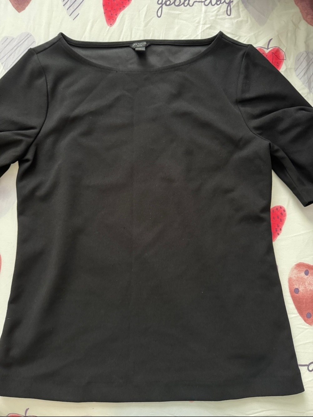 Ann Taylor Black Short-Sleeve Boatneck Top